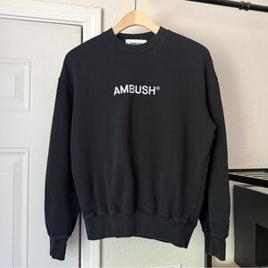 AMBUSH black‎ cotton terry crew neck boxy cropped logo embroidered pullover